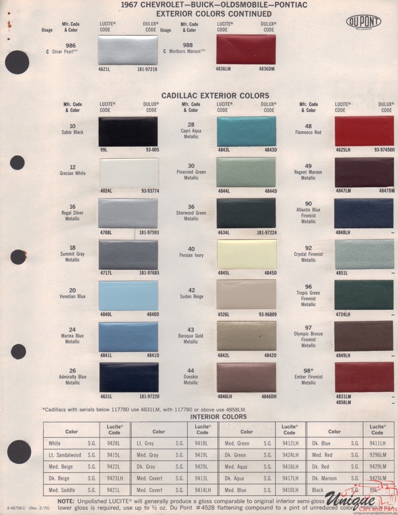 1967 General Motors Paint Charts DuPont 14